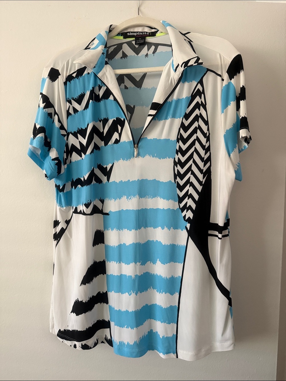 Simplicite Blue & White Graphic Zip Polo